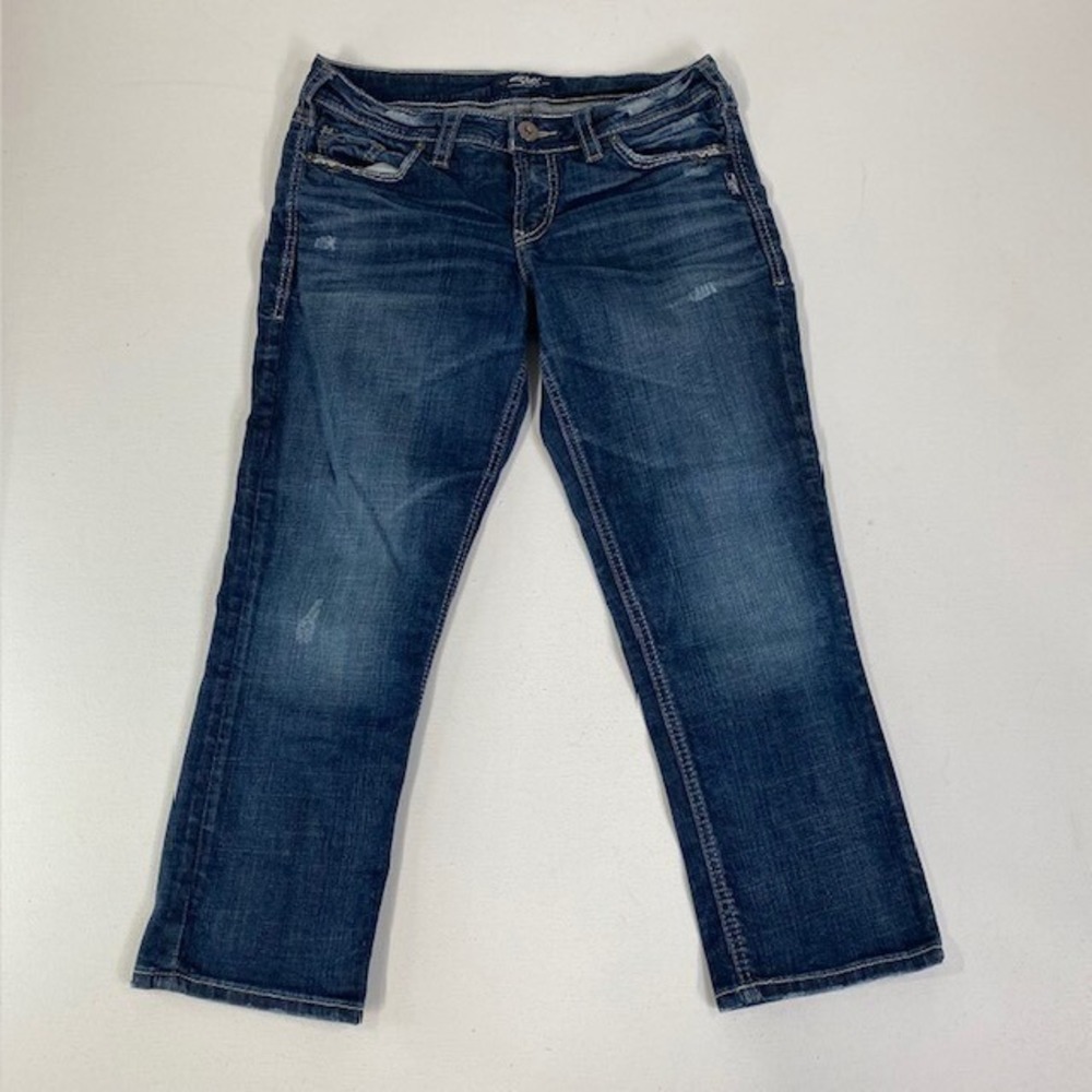 Silver Jeans Co Elyse Capri Jeans Womens W27 L22.5 Dark Wash Distressed